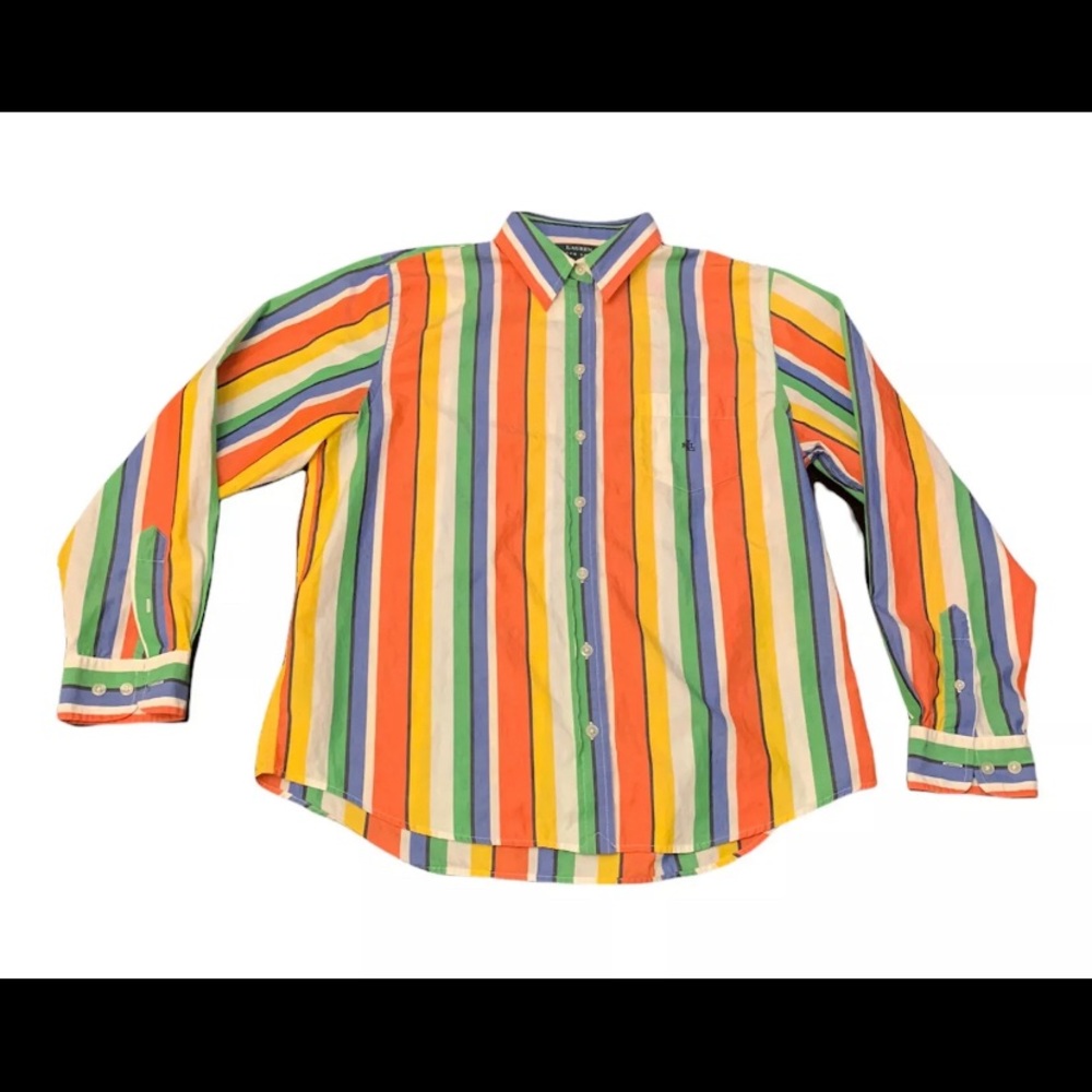 Polo Ralph Lauren Women’s Boyfriend Shirt Size L Striped Cotton Button Down